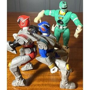Lot of 3 Power Rangers Turbo Green 1997 +‎ SPD Blue & Red 2004 Figures Sitting